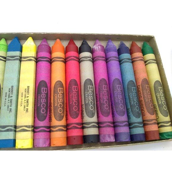 VTG New 2 Boxes Besco #21 Binney Smith anti-roll Large crayola type Crayons - Picture 6 of 6